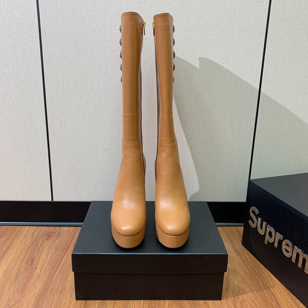 BM 26S Knee-High Platform Boots 11.5cm Tan Leather 111382