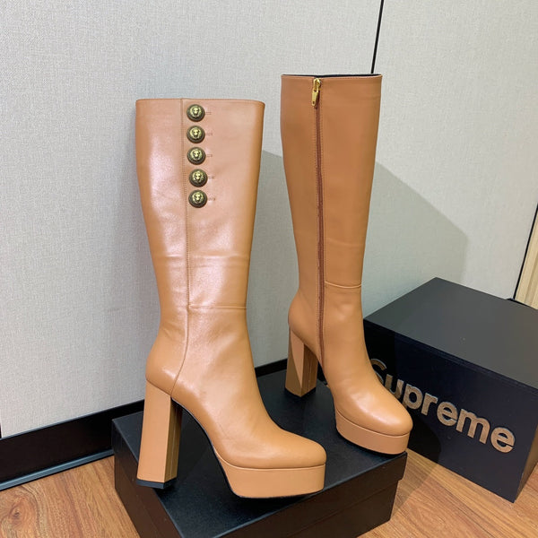 BM 26S Knee-High Platform Boots 11.5cm Tan Leather 111382