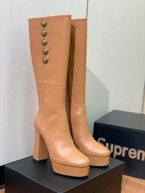 BM 26S Knee-High Platform Boots 11.5cm Tan Leather 111382