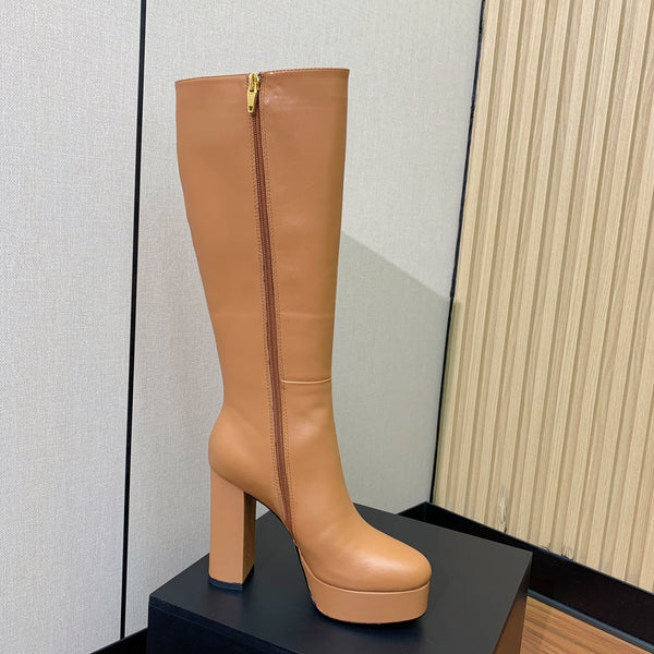 BM 26S Knee-High Platform Boots 11.5cm Tan Leather 111382