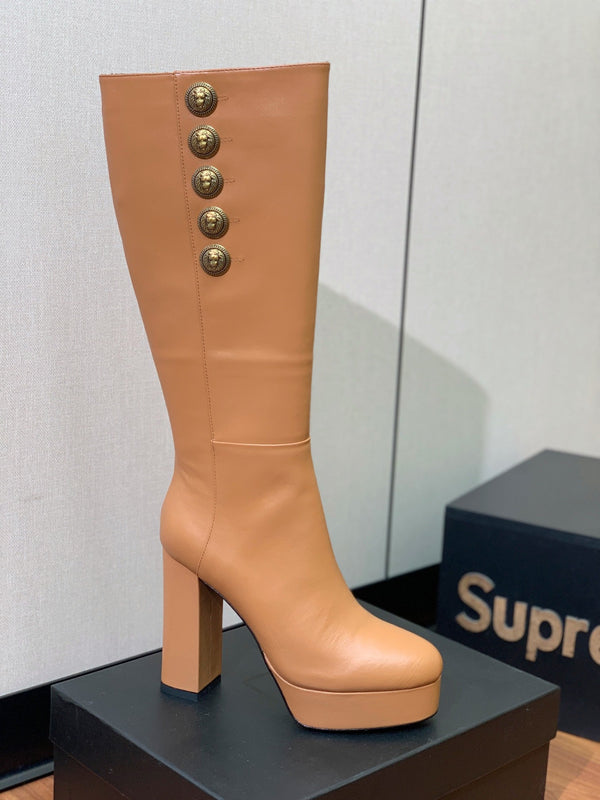 BM 26S Knee-High Platform Boots 11.5cm Tan Leather 111382