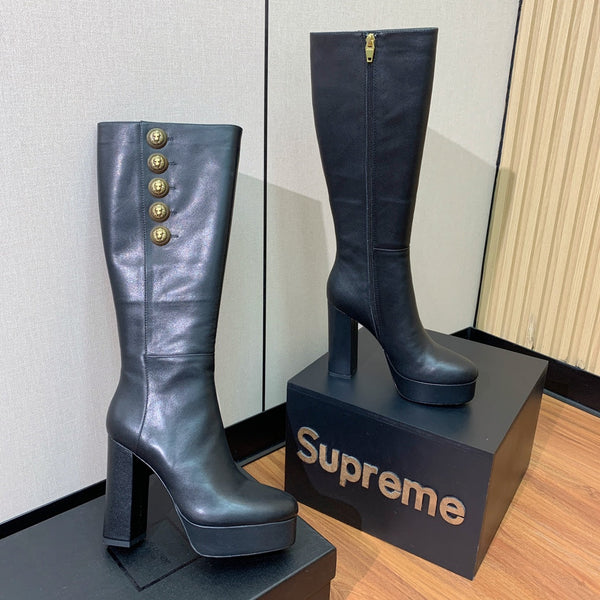 BM 26S Knee-High Platform Boots 11.5cm Black Leather 111381