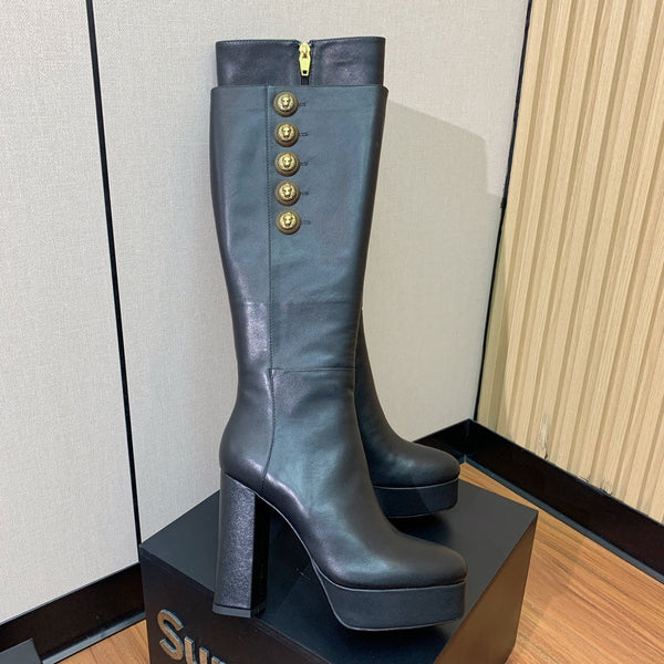 BM 26S Knee-High Platform Boots 11.5cm Black Leather 111381
