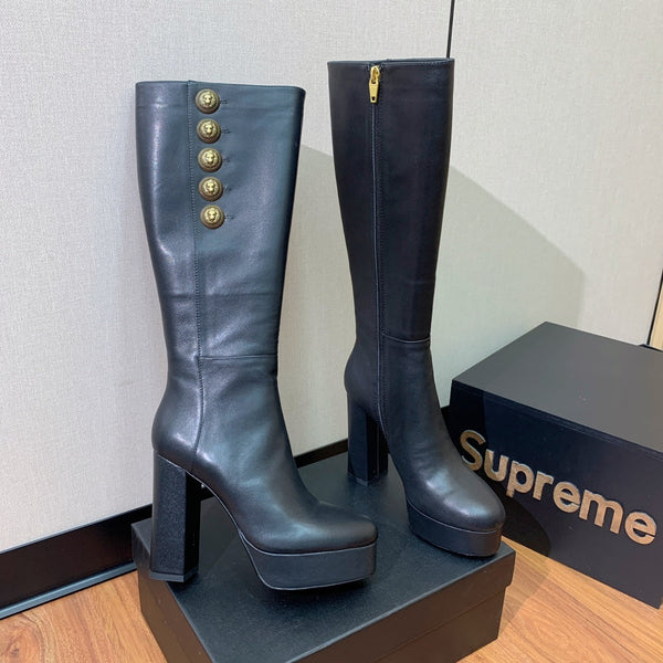 BM 26S Knee-High Platform Boots 11.5cm Black Leather 111381