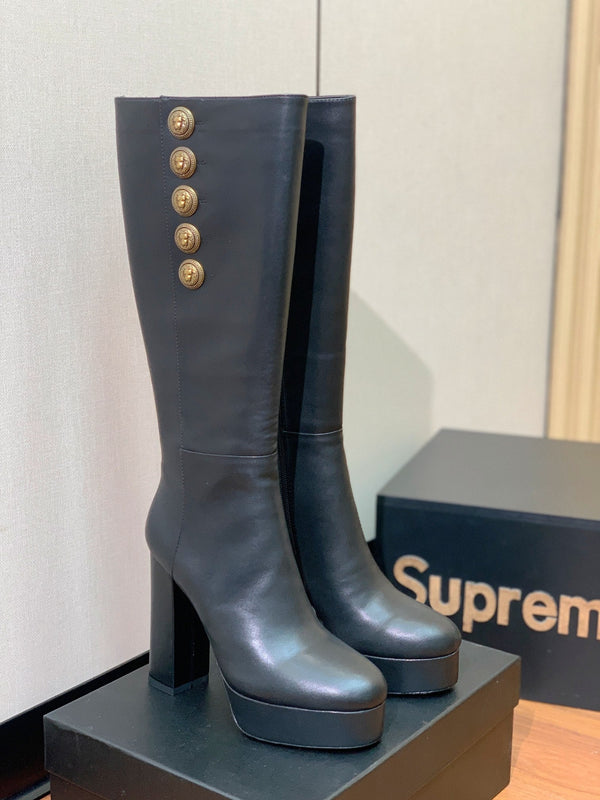BM 26S Knee-High Platform Boots 11.5cm Black Leather 111381