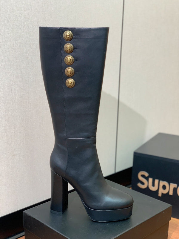 BM 26S Knee-High Platform Boots 11.5cm Black Leather 111381