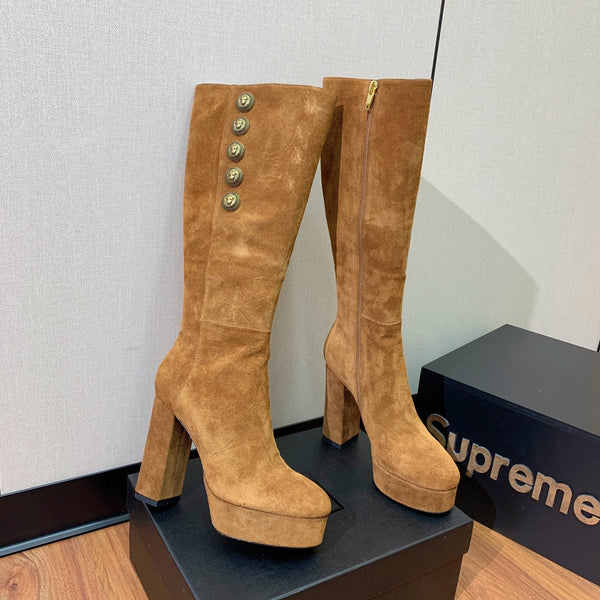 BM 26S Knee-High Platform Boots 11.5cm Tan Suede 111380