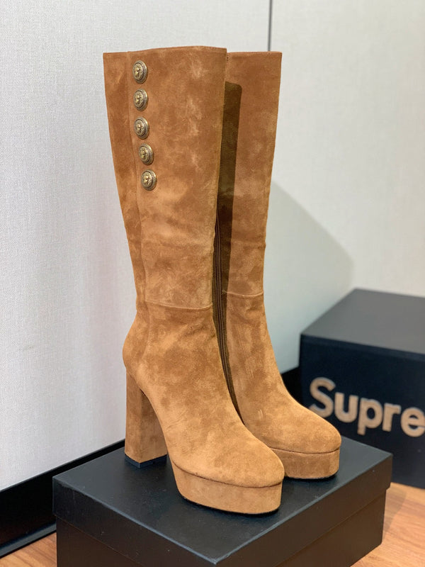 BM 26S Knee-High Platform Boots 11.5cm Tan Suede 111380