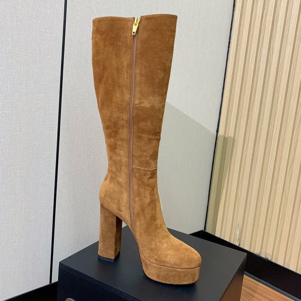 BM 26S Knee-High Platform Boots 11.5cm Tan Suede 111380