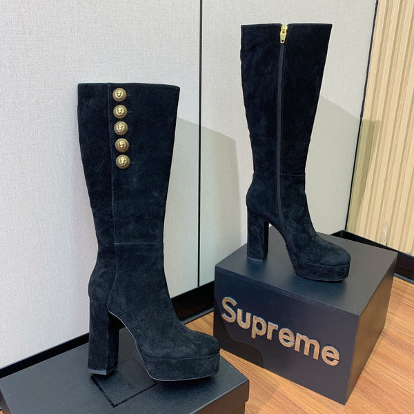 BM 26S Knee-High Platform Boots 11.5cm Black Suede 111379
