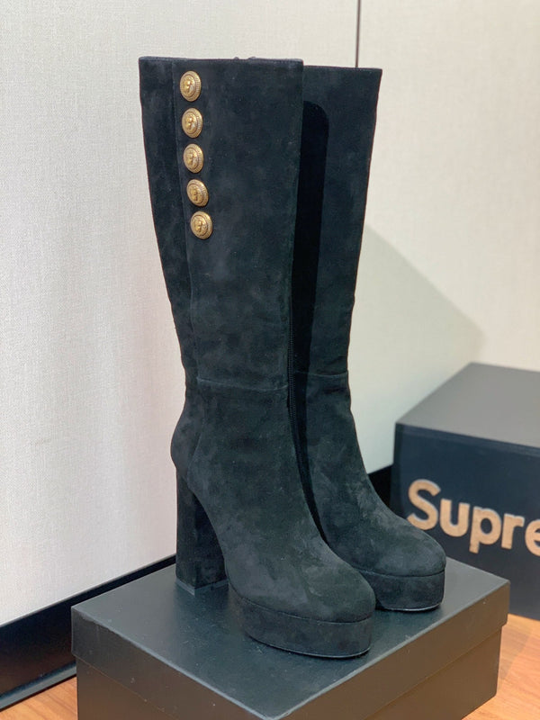 BM 26S Knee-High Platform Boots 11.5cm Black Suede 111379