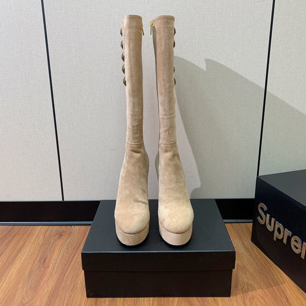 BM 26S Knee-High Platform Boots 11.5cm Beige Suede 111378