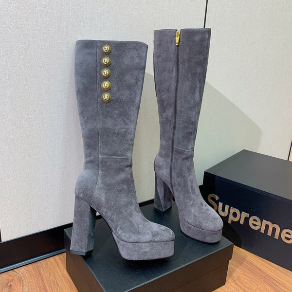 BM 26S Knee-High Platform Boots 11.5cm Grey Suede 111377