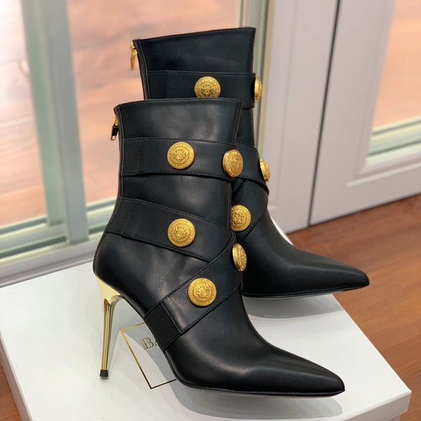 BM 26S Alma Ankle Boots 9.5cm Medallion Buttons Black Leather 111361