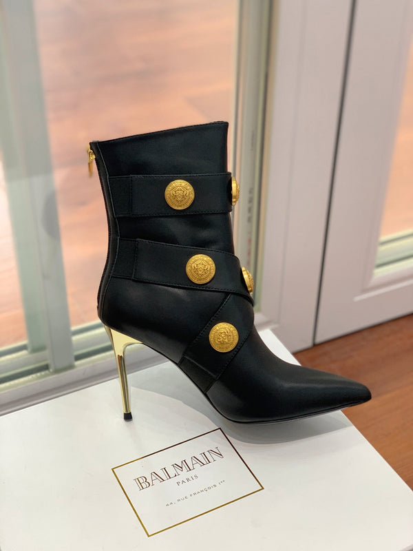 BM 26S Alma Ankle Boots 9.5cm Medallion Buttons Black Leather 111361