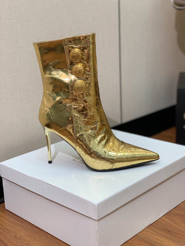 BM 26S Roni Ankle Boots 10.5cm Gold Buttons Gold Metallic Leather 111334