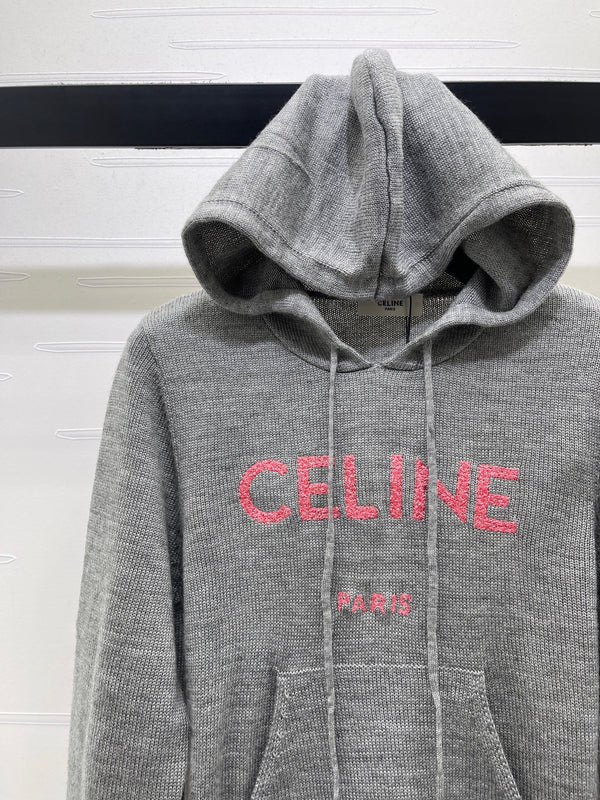 CE 26S Hooded Knit Sweater Celine Paris Logo Wool 430332