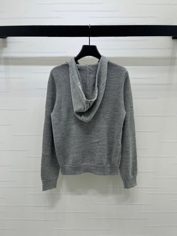 CE 26S Hooded Knit Sweater Celine Paris Logo Wool 430332