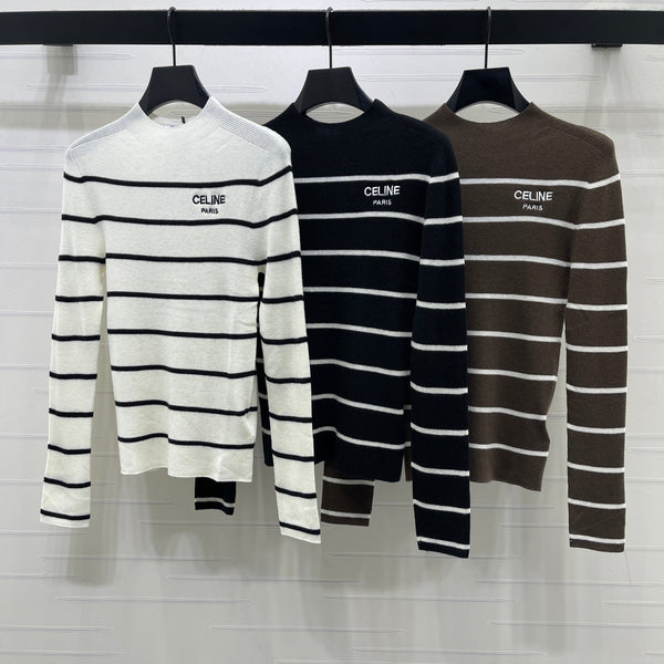 CE 26S Striped Knit Sweater Celine Paris Logo Tencel 423873