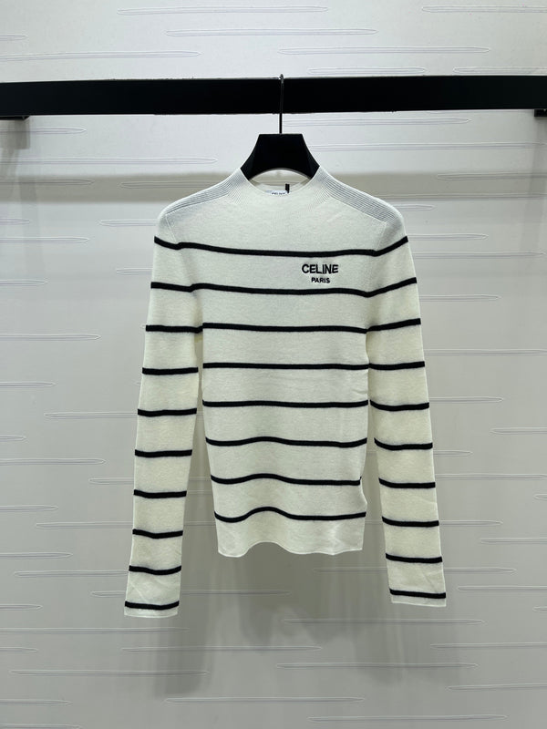 CE 26S Striped Knit Sweater Celine Paris Logo Tencel 423873