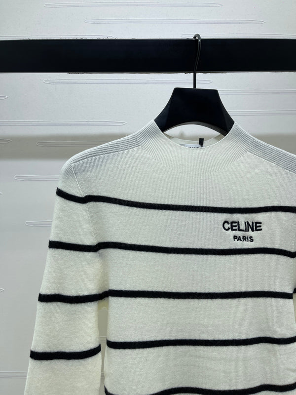 CE 26S Striped Knit Sweater Celine Paris Logo Tencel 423873