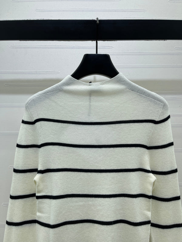 CE 26S Striped Knit Sweater Celine Paris Logo Tencel 423873