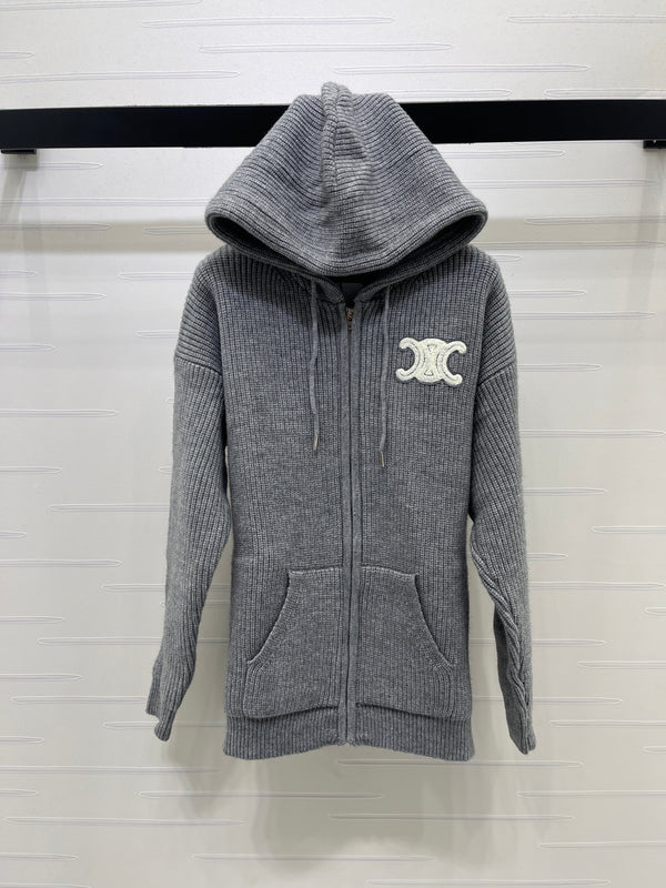 CE 26S Hooded Cardigan Triomphe Logo Ribbed Wool 430324