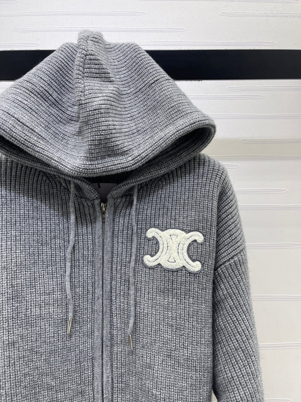 CE 26S Hooded Cardigan Triomphe Logo Ribbed Wool 430324