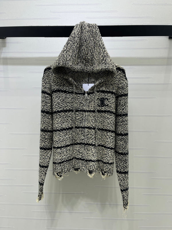 CE 26S Striped Zip-Up Hoodie C Monogram Logo Knit Wool 430309