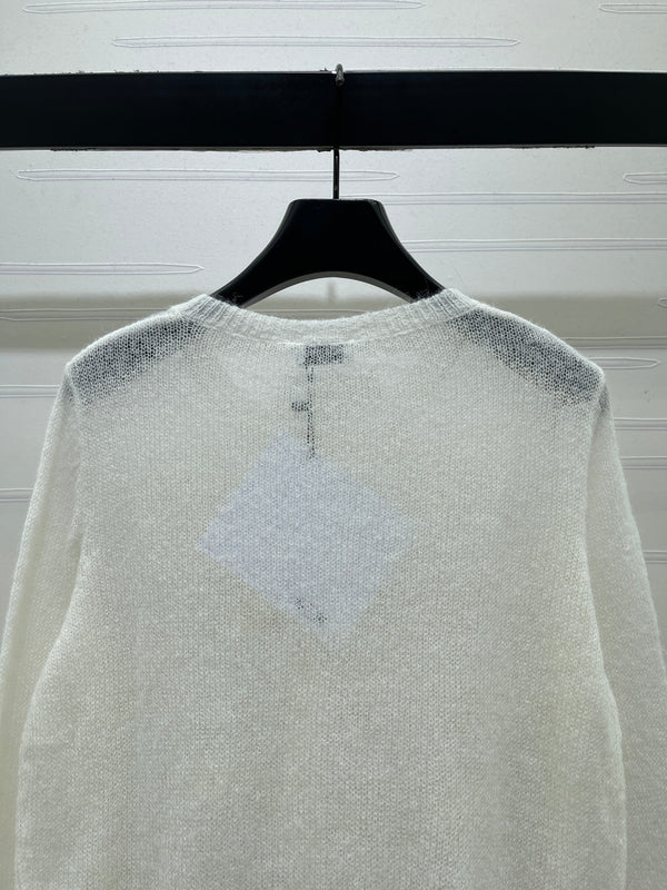 CE 26S Sheer Knit Cardigan 3D Flower Appliqués Mohair 430306