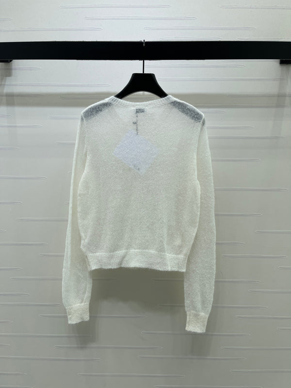CE 26S Sheer Knit Cardigan 3D Flower Appliqués Mohair 430306
