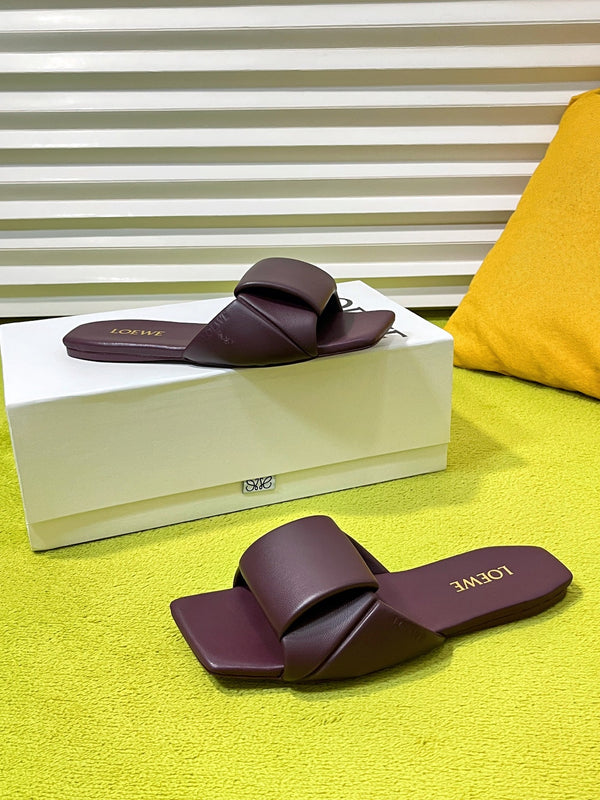 LW 26S Origami Slide Sandals Burgundy Leather 137667