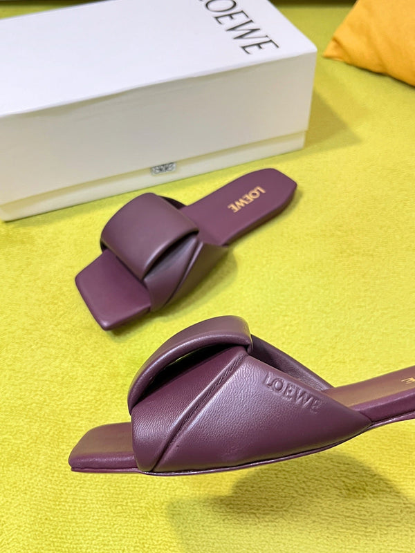 LW 26S Origami Slide Sandals Burgundy Leather 137667