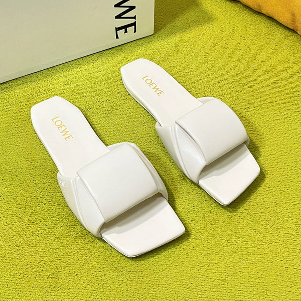 LW 26S Origami Slide Sandals White Leather 137666