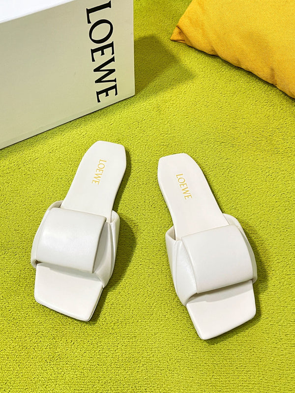 LW 26S Origami Slide Sandals White Leather 137666