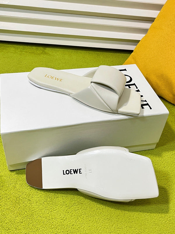 LW 26S Origami Slide Sandals White Leather 137666