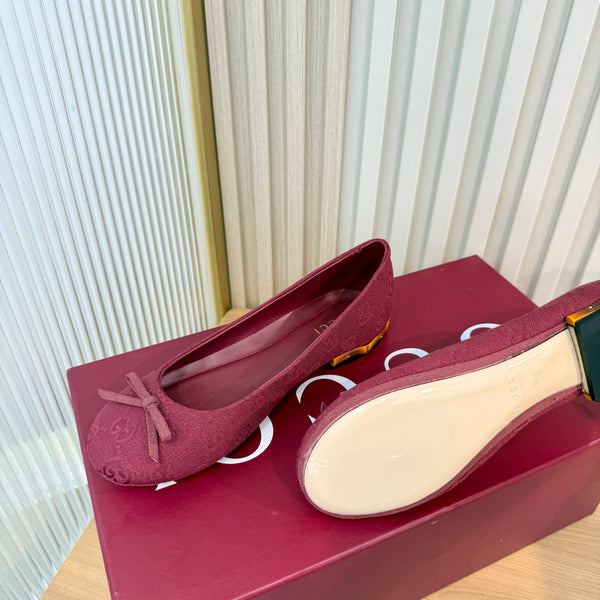 GG 26S Horsebit Ballet Flats Bow Detail Burgundy GG Canvas 141312