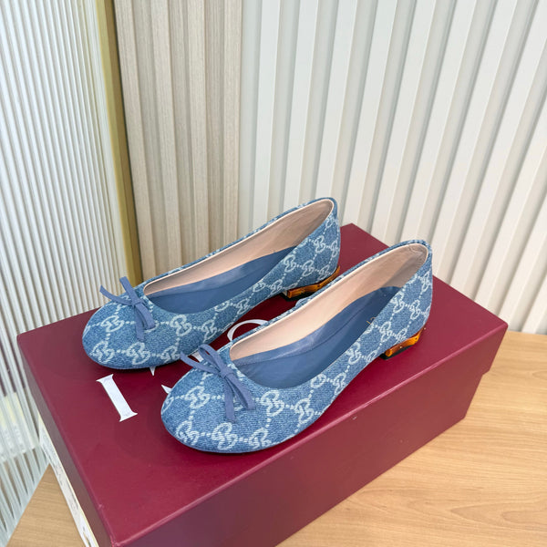 GG 26S Horsebit Ballet Flats Bow Detail Blue GG Canvas 141311