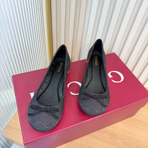 GG 26S Horsebit Ballet Flats Bow Detail Black GG Canvas 141309