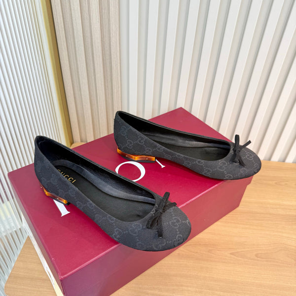 GG 26S Horsebit Ballet Flats Bow Detail Black GG Canvas 141309