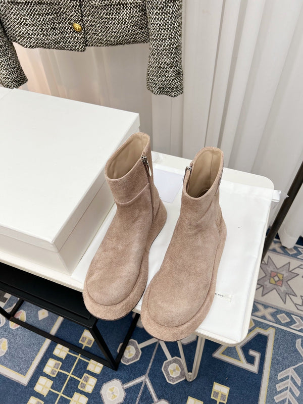 TR 26S Platform Ankle Boots 4cm Side Zip Beige Suede 140946