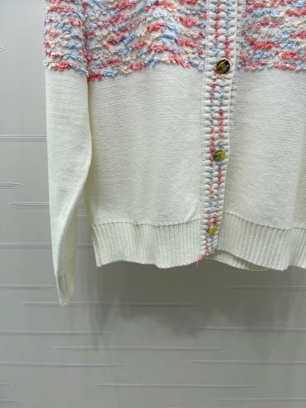 CC 26S Striped Tweed Chest Band Logo Cardigan Wool 433241