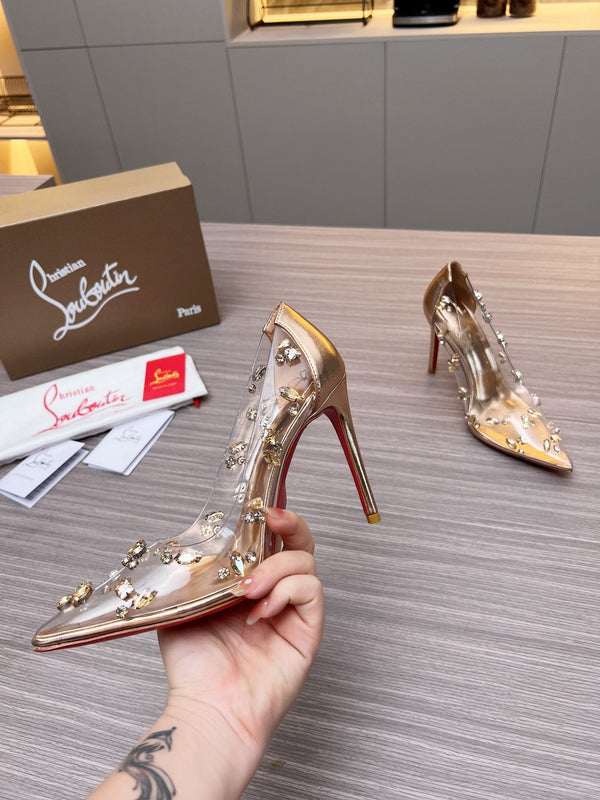 CL 26S Degraqueen Pumps 10.5cm Crystal Gold PVC 140669