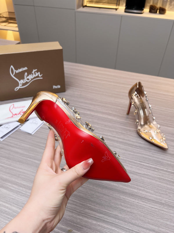 CL 26S Degraqueen Pumps 10.5cm Crystal Gold PVC 140669