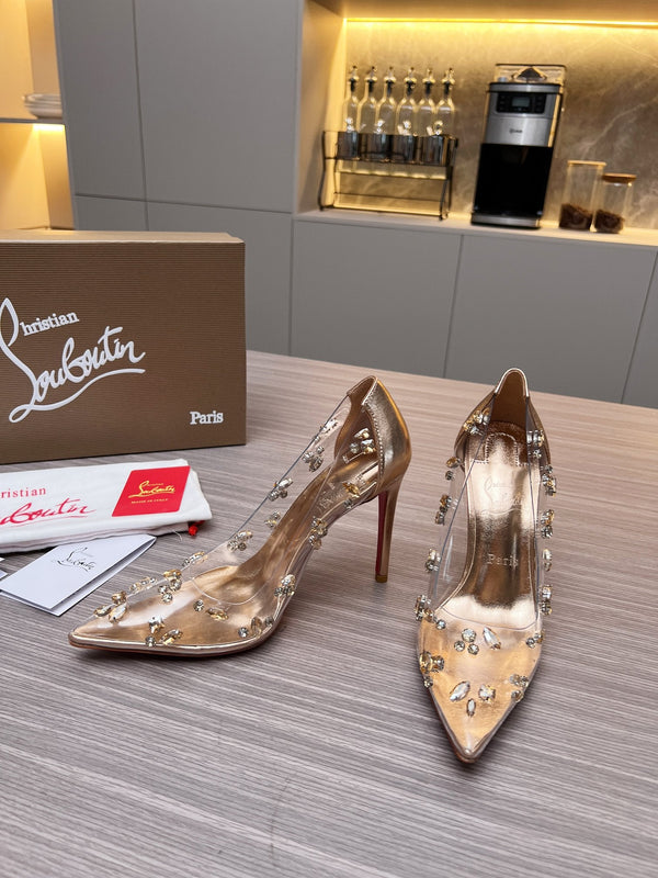 CL 26S Degraqueen Pumps 10.5cm Crystal Gold PVC 140669