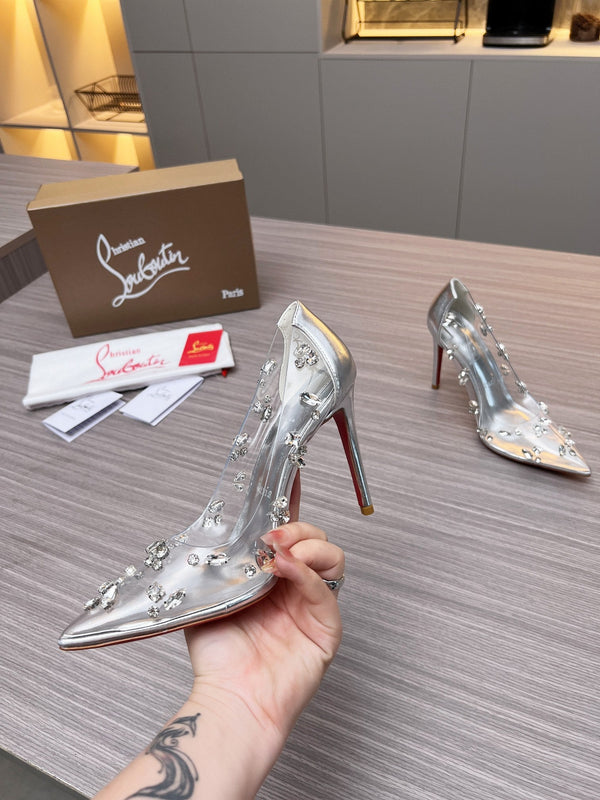 CL 26S Degraqueen Pumps 10.5cm Crystal Silver PVC 140668