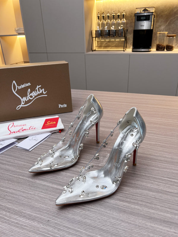 CL 26S Degraqueen Pumps 10.5cm Crystal Silver PVC 140668