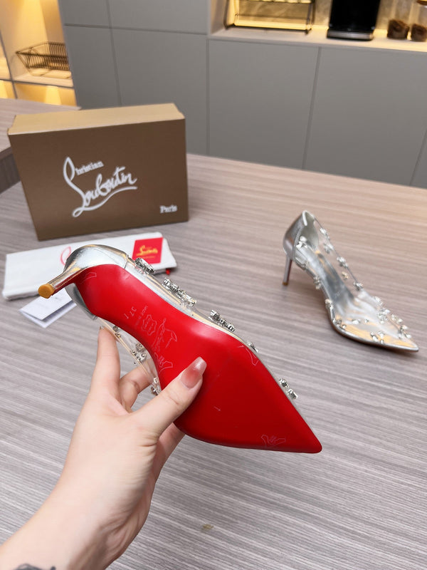 CL 26S Degraqueen Pumps 8.5cm Crystal Silver PVC 140666