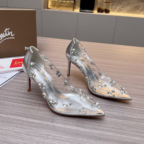 CL 26S Degraqueen Pumps 8.5cm Crystal Silver PVC 140666