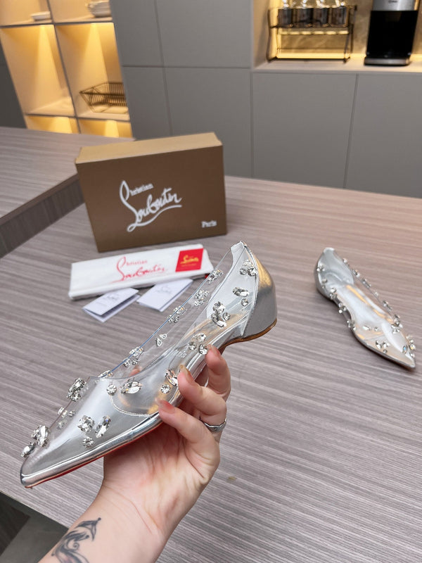 CL 26S Degraqueen Ballet Flats Crystal Silver PVC 140664